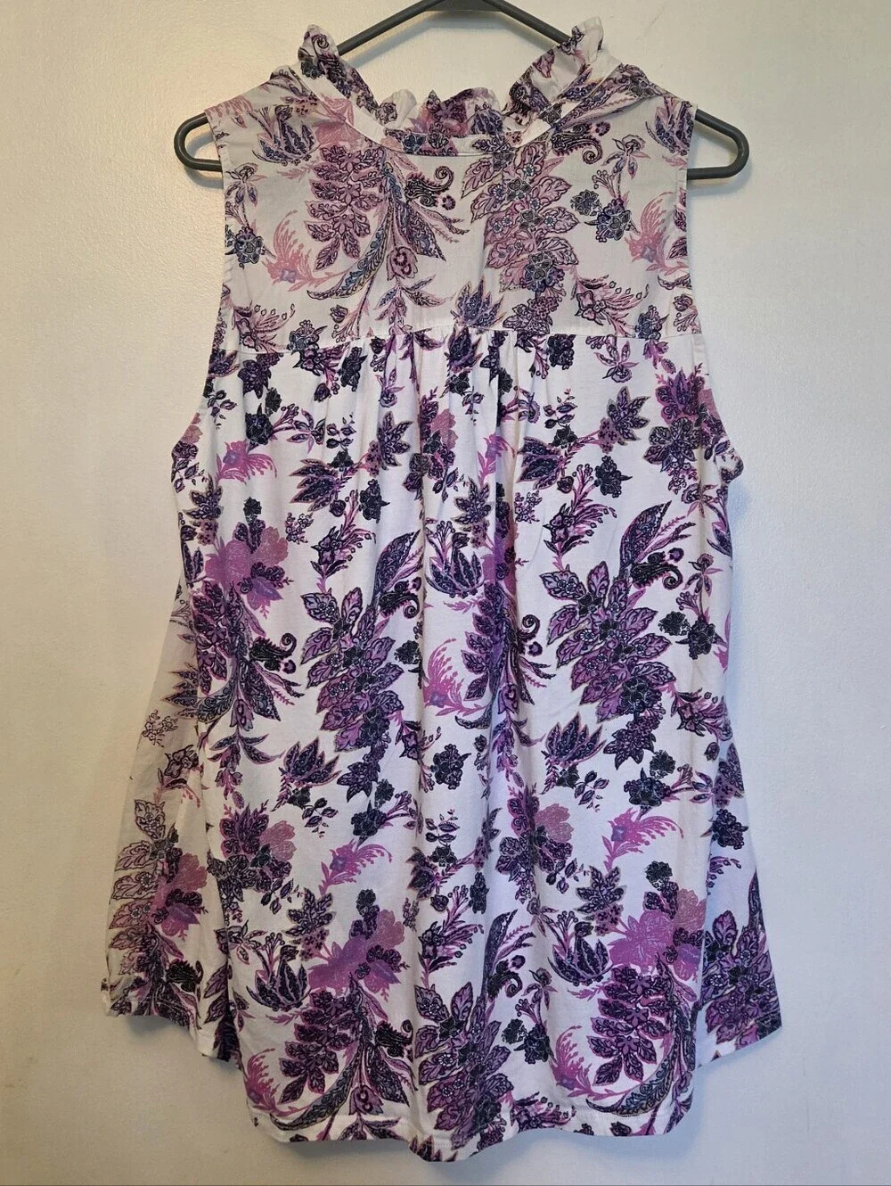 Lane Bryant Floral Paisley Top 14/16 Ruffle Neck Cottagecore Boho Plus Size - Picture 5 of 8